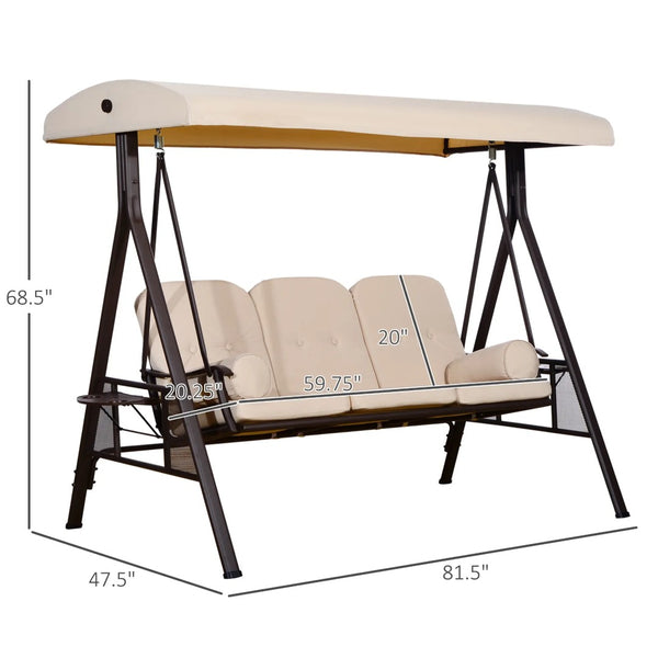 English Elm 3-seat Freestanding Outdoor Porch Swing with Canopy Tufted Cushions and Side Trays T3971S00090