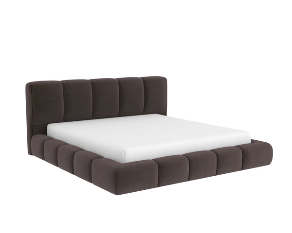 Sunpan Olena King Bed - Luxuriously Plush Meg Ash Upholstered Design with No Box Spring Needed, 99"W x 102.5"D