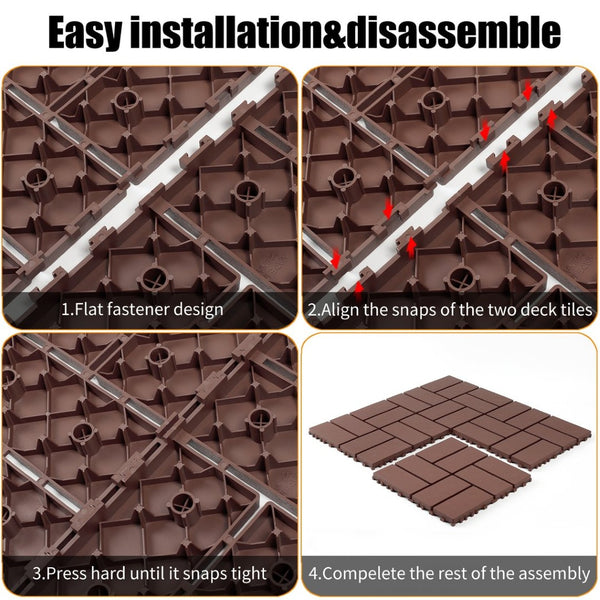 English Elm Plastic Snap Together Polypropylene Deck Tiles Waterproof Outdoor Patio Pool Flooring 44 Pack W3022P251845