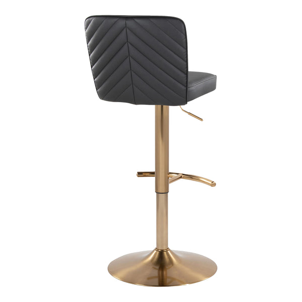 English Elm Henry Adjustable Barstool Set Of 2 - Modern Gold Metal & Black Faux Leather With Swivel Comfort B202S00939