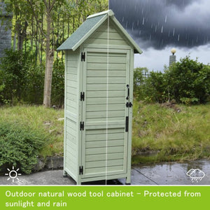 English Elm Outdoor Solid Fir Vertical Storage Shed with Lockable Door Asphalt Roof and Two Shelves W1431P483789