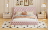 English Elm Queen Size Upholstered Bed With Tufted Headboard, Modern Velvet Platform Bed , No Box Spring Required, Pink