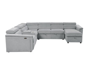 English Elm Harvey Modern power recliner sleeper sectional with storage chaise, adjustable headrests, cupholders and hidden compartments Gray B009S01607