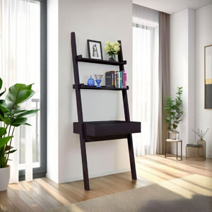 English Elm Tall Ladder Style Home Office Desk with Open Shelves and Drawer in Brown Wood B056P416991