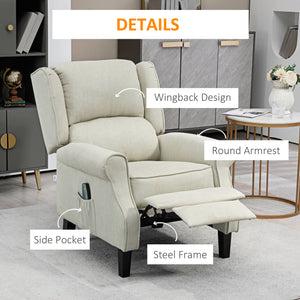English Elm HOMCOM Linen Massage Recliner Chair with Heat & Dual Motors, Wingback Push-Back Sofa w/ Footrest and Side Pocket White W2225P200663