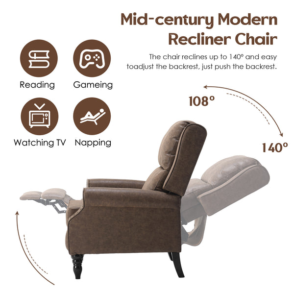English Elm Faux Leather Pushback Recliner Coffee — Easy Tool-Free Setup, Lumbar Support, Soft Cleanable Finish T3623P379801