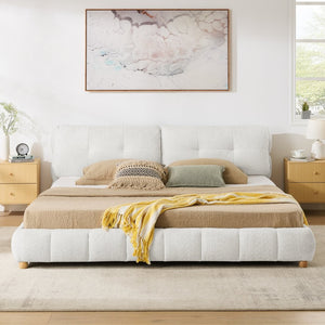 English Elm King Bouclé Upholstered Platform Bed Tufted Cloud Headboard Low Profile Frame W1413S00184