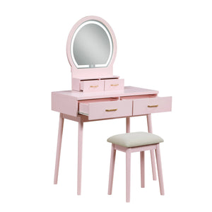 English Elm Beautiful Pink Vanity Set with Mirror & Stool, Storage Drawers, Elegant Bedroom Makeup Station B011P300057
