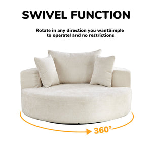 English Elm 55''L Chenille Foam Single Swivel Chair with Plush Backrest Pillow, 360° Smooth Recline for Living Room Lounge Comfort Beige W834S00353