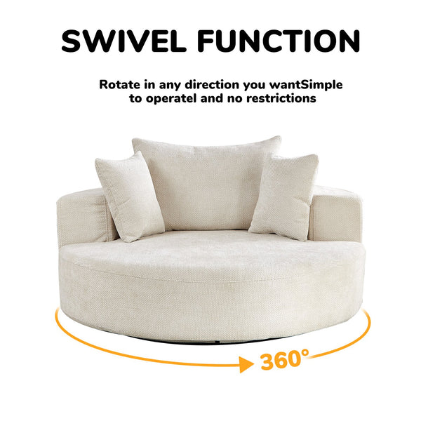 English Elm 55''L Chenille Foam Single Swivel Chair with Plush Backrest Pillow, 360° Smooth Recline for Living Room Lounge Comfort Beige W834S00353