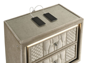 English Elm 2-drawer Quilted Velvet Nightstand with Led Lighting and Usb Charging Glam Bedroom B016P453630