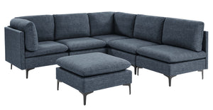 English Elm Linen Upholstered Modular Sectional Sofa with Tall Black Metal Legs for Living Room Dark Blue B2748S00125