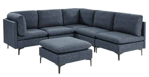 English Elm Linen Upholstered Modular Sectional Sofa with Tall Black Metal Legs for Living Room Dark Blue B2748S00125