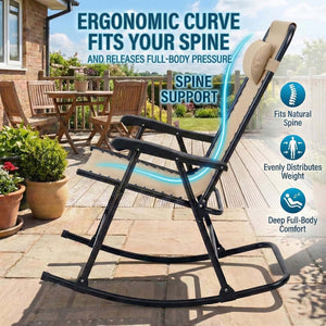 English Elm Oversized Zero Gravity Patio Recliner with Mesh Seat Wood Arms and Cup Holder W5159P446019