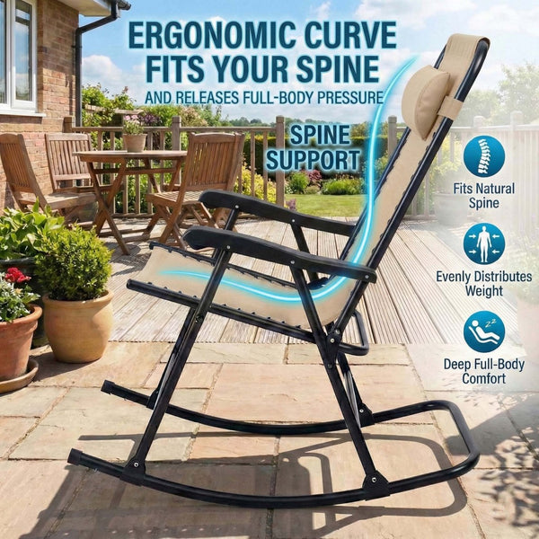 English Elm Oversized Zero Gravity Patio Recliner with Mesh Seat Wood Arms and Cup Holder W5159P446019