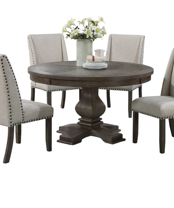 English Elm Traditional Round Pedestal Dining Table Seats Six Oak Finish Rubberwood Carved Base B011S01035