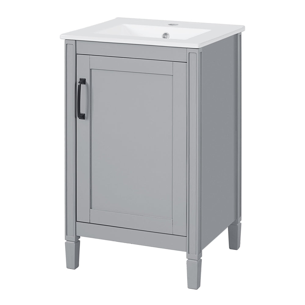 English Elm 20" Gray Bathroom Vanity with Ceramic Sink, Soft-Close Door, U-Shaped Adjustable Shelf & Door Storage Rack for Small Spaces N729P299364E