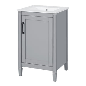 English Elm 20" Gray Bathroom Vanity with Ceramic Sink, Soft-Close Door, U-Shaped Adjustable Shelf & Door Storage Rack for Small Spaces N729P299364E