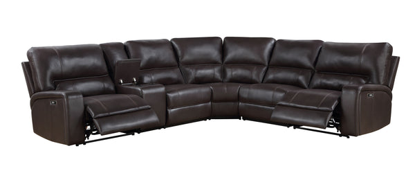 English Elm Saul Espresso Faux Leather Power Recliner Sectional Sofa with USB, Cupholders & Storage Console B2726S00123
