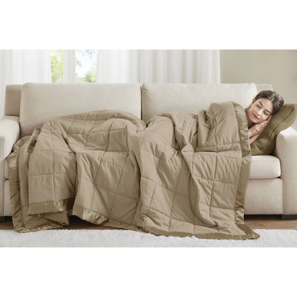 JLA Home Madison Park - Lightweight Cozy Down Alternative Blanket with Satin Trim, Moisture-Wicking, Hypoallergenic Comfort Brown MP51-545
