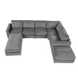 English Elm 121.3" Sectional Couch Sofa Bed Modular Sofa With Two Movable Ottomans For Living Room (Old Sku:N719S001640E), Gray