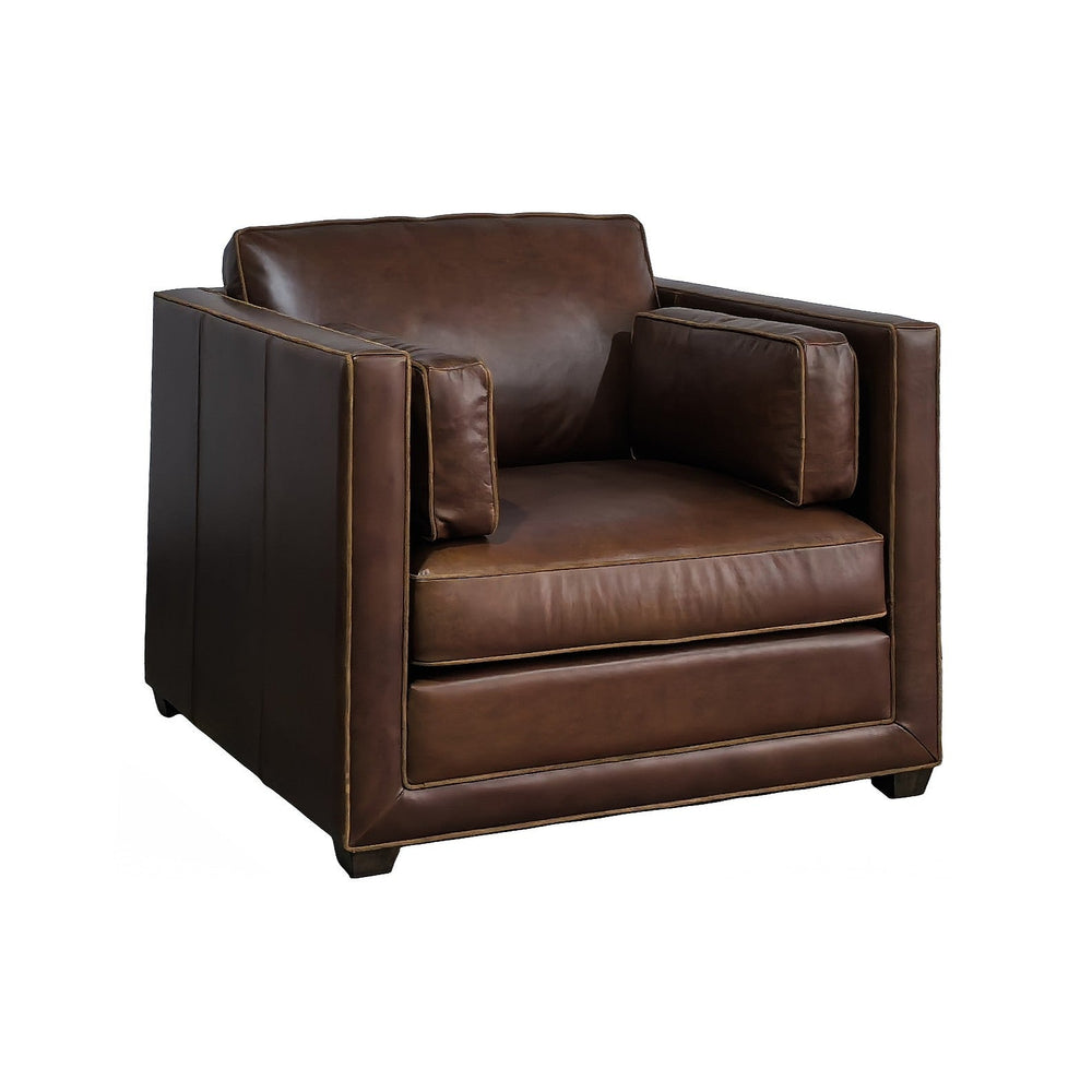 Olivia + Quinn Raleigh Leather Chair - Luxurious Top Grain Comfort With Elegant Contrast Welt For Your Living Room Upgrade Zion Bridle Leather,Foam,Wood 2183_Zio1502
