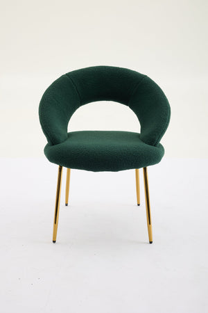 English Elm 061-Set Of 1 Plush Teddy Fabric Dining Chair With Ergonomic Backrest And Gold Legs For Modern Spaces W527P255488