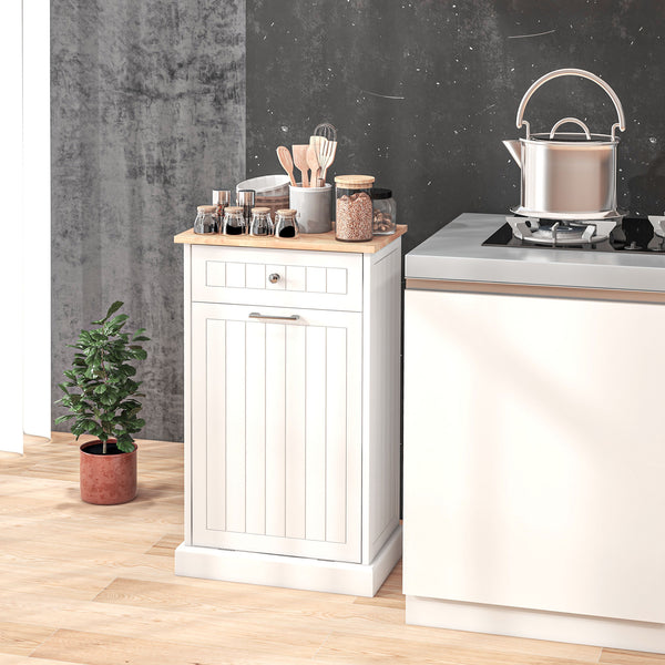 English Elm Homcom Kitchen Tilt-Out Trash Bin Cabinet With Drawer – Stylish, Space-Saving Recycling Solution! W2225P217731