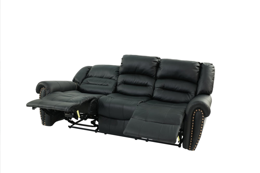 English Elm Plush Oversized Manual Motion Sofa In Black Bonded Leather - 3-Seat Comfort For Stylish Living Rooms B011P205577-GIGA