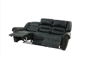 English Elm Plush Oversized Manual Motion Sofa In Black Bonded Leather - 3-Seat Comfort For Stylish Living Rooms B011P205577-GIGA