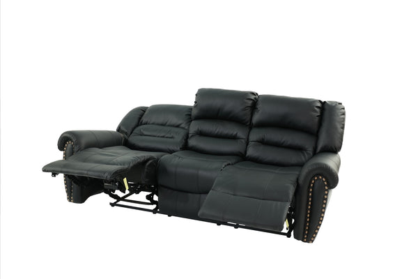English Elm Plush Oversized Manual Motion Sofa In Black Bonded Leather - 3-Seat Comfort For Stylish Living Rooms B011P205577-GIGA