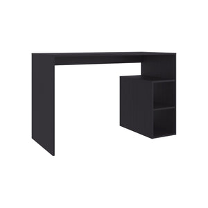 English Elm Solid Freestanding Writing Desk with Three Open Shelves for Modern Home Office Study Black B200P462882