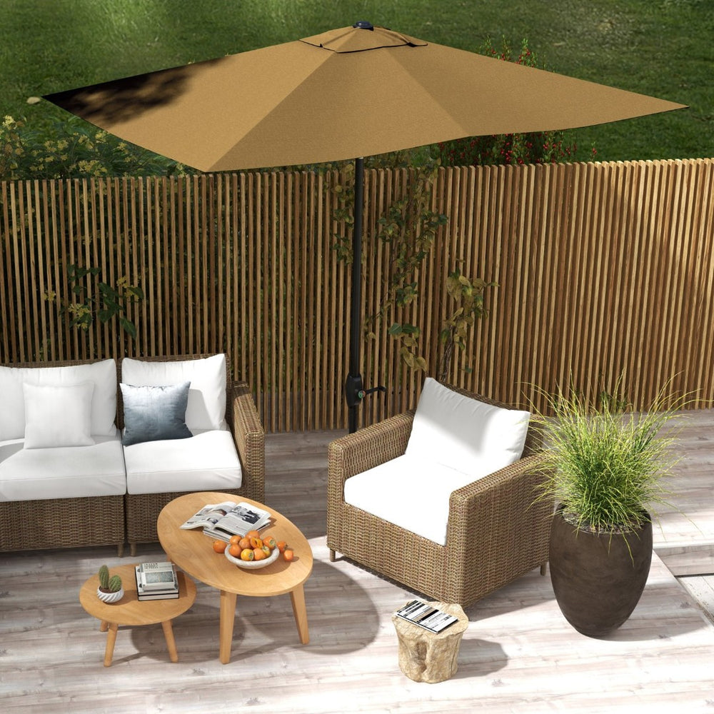 English Elm Outsunny 6.5' X 10' Rectangular Market Umbrella - Stylish Patio Shade With Crank, Tilt & Uv Protection W2225P200819-GIGA