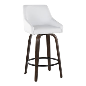 English Elm 26" Swivel Counter Stools Walnut Bentwood Gold Accents White Faux Leather Set of 2 B202S01835