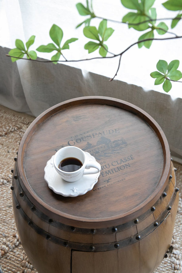 English Elm 20.5x20.5x24" Rustic Napa Wine Barrel Side Table with Hidden Interior Wine Rack, Wood & Iron Bands W2078P324202