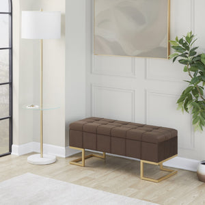 English Elm Storage Bench Button Tufted Velvet Seat Gold Steel Legs Glam Entryway Footboard B202P471511