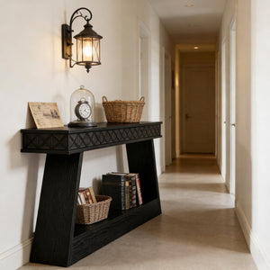 English Elm Hall Console Table Industrial Rustic Two Tier Wood Tone Metal Frame Entryway Sofa T3971P452900