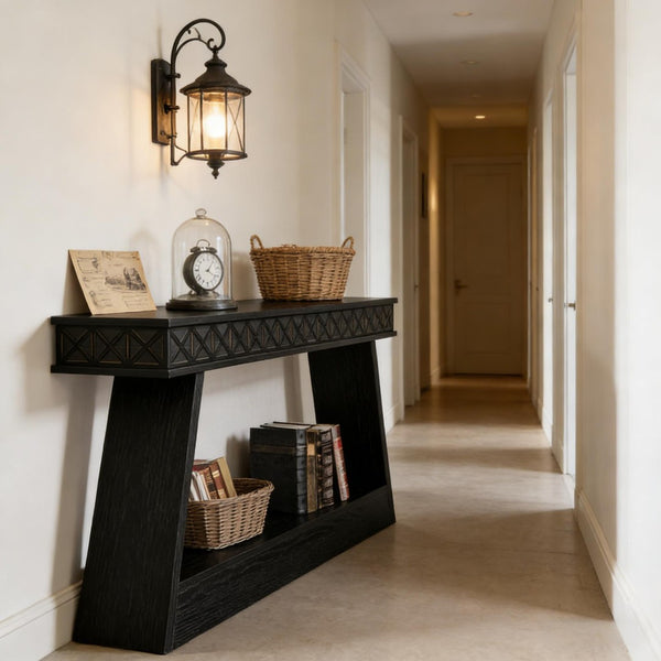 English Elm Hall Console Table Industrial Rustic Two Tier Wood Tone Metal Frame Entryway Sofa T3971P452900