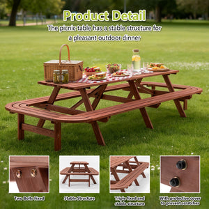 English Elm Brown 8-Foot Fir Wood Picnic Table with Benches for 14–16, 121" Outdoor Rectangle Dining Set with Umbrella Hole W1422P354886