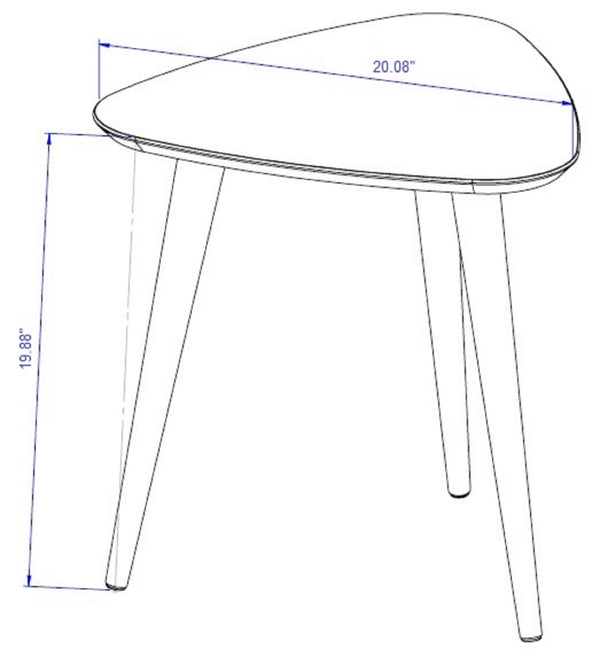 English Elm Utopia 20" Triangle End Table White — Lacquered Triangular Top, Solid Wood Splayed Legs, Sleek Accent B365P398490