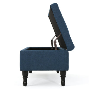 English Elm Christopher Knight Home® - HYATT Navy Blue Storage Ottoman with Tufted Suede Top, Dark Birch Legs, Plush Seat & Hidden Compartment 54744.00NBL