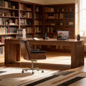 English Elm Executive Extra Long Wood Grain Computer Desk for Dual Monitor Home Office Setup T3971P449943