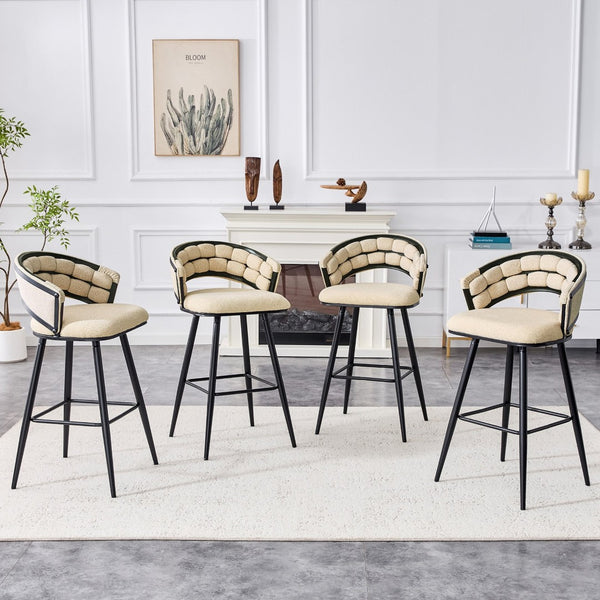 English Elm Set of 2 Chenille Upholstered Counter Stools with Iron Legs for Kitchen Islands Beige,Black W3875P370851