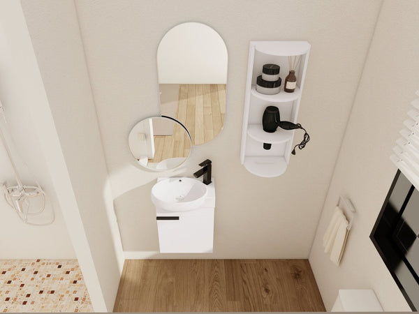 English Elm Soft Close Wall Mounted Bathroom Vanity with Ceramic Vessel Sink and Storage Rack W999S00487
