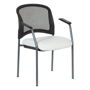OSP Home Furnishings Progrid Mesh Back Stackable Chair with Titanium Frame for Conference Rooms Snow 86710R-R101