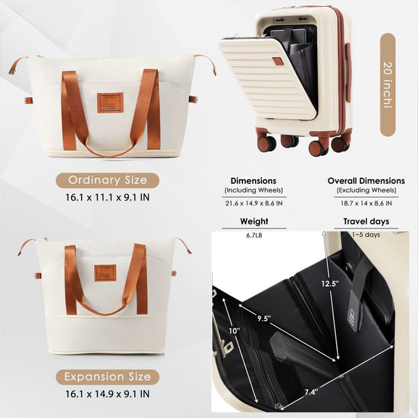 English Elm Front Opening Abs Hard Shell Carry on Set with Usb Port Cup Holder and Spinner Wheels Ivory N726P268998O