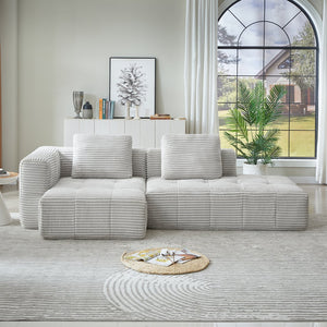 English Elm L-Shape modular compressed couch with corduroy upholstery, spring cushions, no assembly needed LIGHT GREY W2339P352934