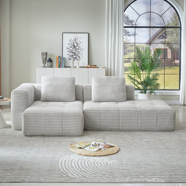 English Elm L-Shape modular compressed couch with corduroy upholstery, spring cushions, no assembly needed LIGHT GREY W2339P352934