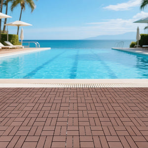 English Elm Plastic Snap Together Polypropylene Deck Tiles Waterproof Outdoor Patio Pool Flooring 44 Pack W3022P251845