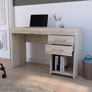 English Elm Austin Writing Computer Desk with Two Drawers and Cabinet, Spacious Legroom, Open Shelf, Durable Particleboard Gray 51 L x 21 W x 6 H B128P148866